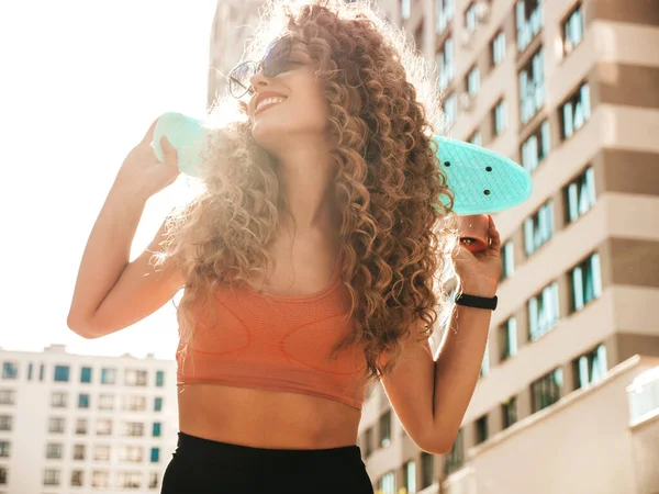 Young Beautiful Sexy Smiling Hipster Woman Afro Curls Hairstyle Trendy — Stock Photo, Image