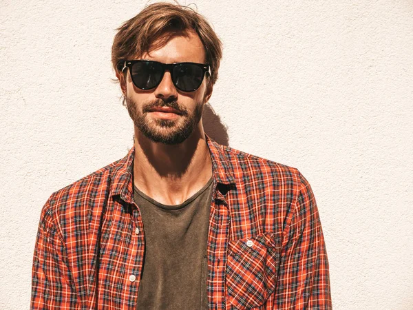 Porträtt Stilig Säker Snygg Hipster Lambersexuell Modell Man Klädd Rutig — Stockfoto