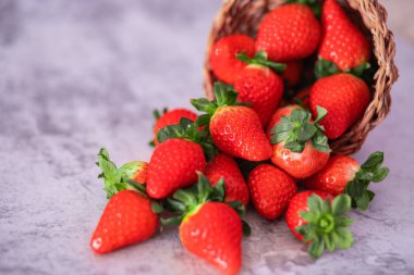 Çilek gri arka plan üzerinde. Metne yerleştirin.