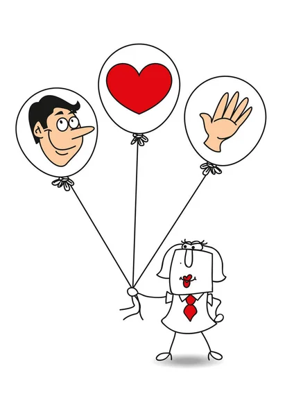 Karen Tiene Tres Globos Con Una Mano Una Cabeza Corazón — Vector de stock