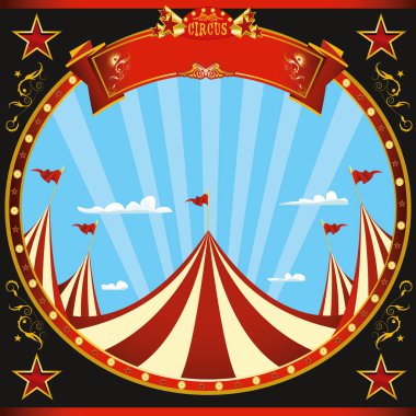 Sirk temalı kare bir broşür.