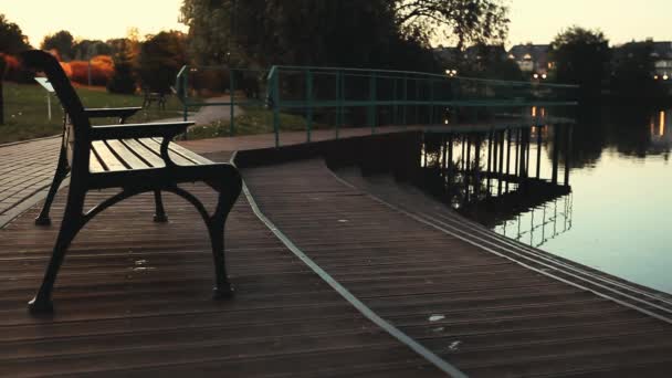 晚上夏天公园长凳 — 图库视频影像