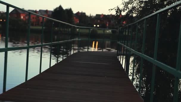 Avond Zomer Park Bridge — Stockvideo