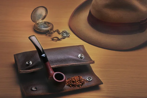 Smoking Tobacco Pipe Pouch Hat Studio — Stock Photo, Image