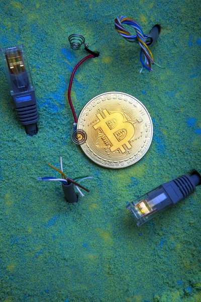 Bitcoin Coin Colour Sand Connector Park 2018 August — Stock Photo, Image