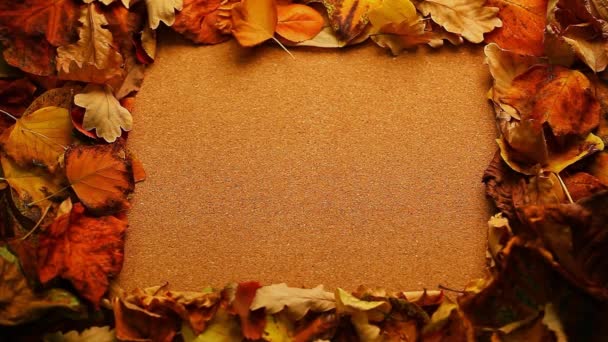 Autumn Leafs Frame Wooden Table Footage — Stock Video