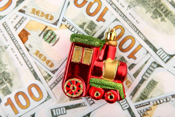 New Year Toy Train Money — Stock Photo, Image