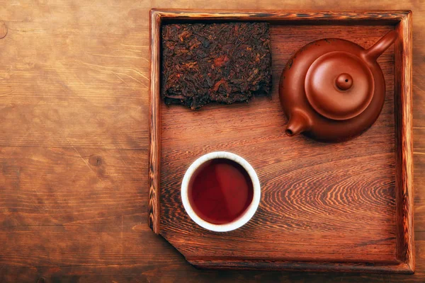 Chinesische Teekanne Schwarzer Tee Tasse Tisch — Stockfoto