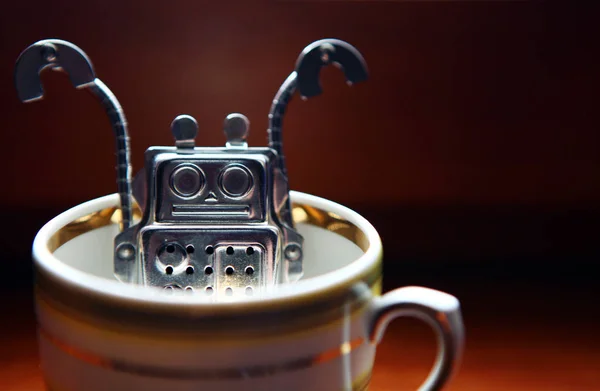 Metal Robot Tea Cup — Stock Photo, Image
