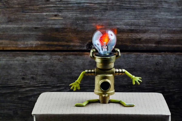 Robot Lamp Hoofd Houten Achtergrond — Stockfoto