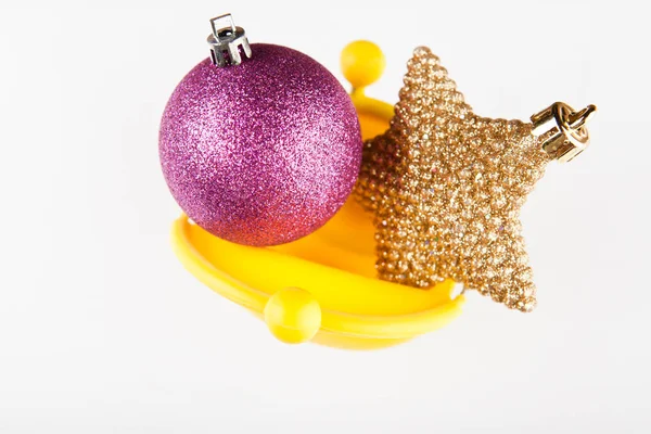 Yellow Rubber Purse Pink Ball Toy Gold Star — Stock Photo, Image