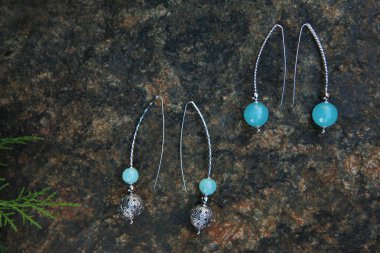 gümüş küpe taş set doğa