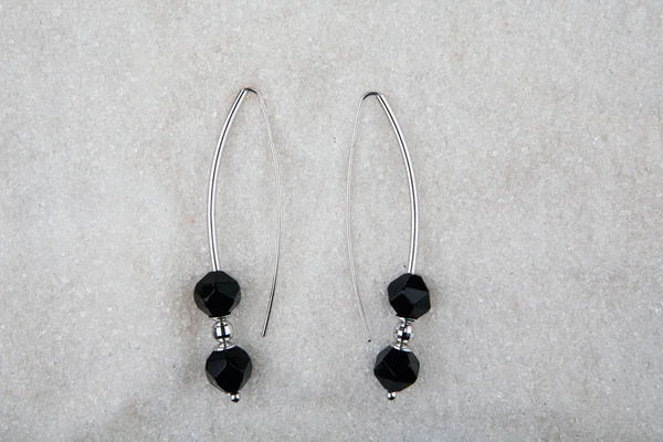 Pendientes Plata Negro Ágata Azúcar Fondo —  Fotos de Stock