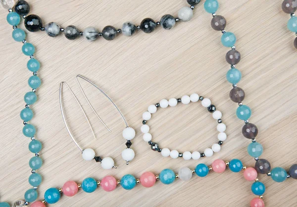 Silver Earrings White Ceramic Stone Bracelet Beads Nobody — Stock Photo, Image
