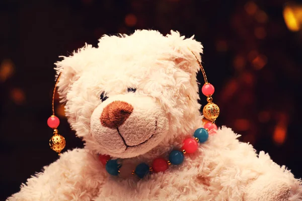 Gouden Oorbellen Roze Blauwe Agaat Stenen Kralen Toy Bear Gouden — Stockfoto