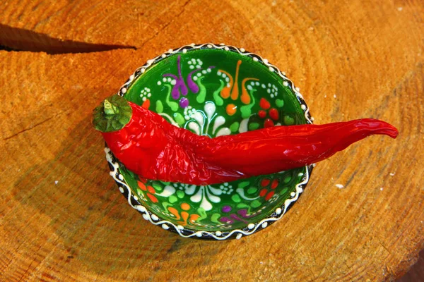 Červená Chilli Pepř Dřevěné Pozadí — Stock fotografie