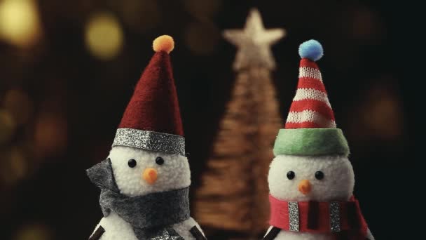 Textil Snögubbe Figur Guld Bokeh Fir Tree Film — Stockvideo