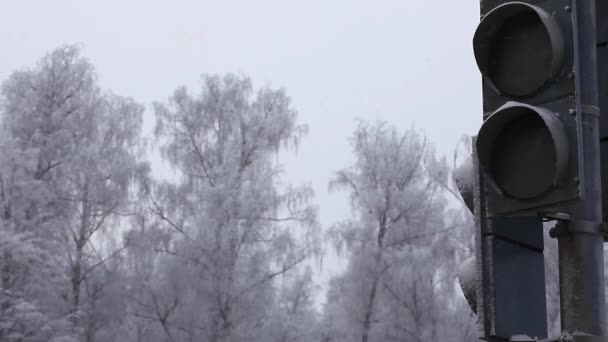 Gele Verkeerslichten Winter Moskou Stad Beelden — Stockvideo