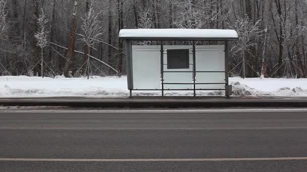 Moscow City Pustym Autobusem Stacji Zima Materiału — Wideo stockowe