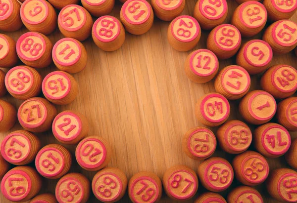 Tabulka Dřevěná Lotto Hra Čísel — Stock fotografie