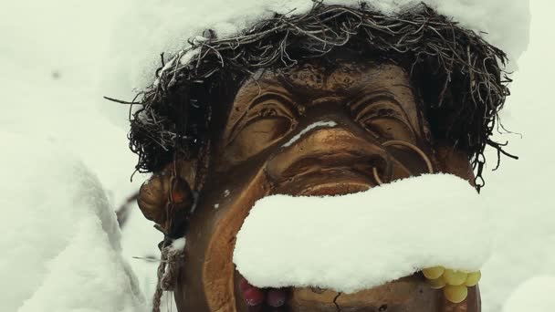 Χιονάνθρωπος Χειμώνας Πόλη Χιόνι Βίντεο — Αρχείο Βίντεο
