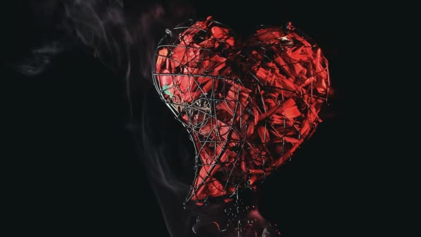 Металлические Лепестки Роз Сердца Дым Кадры — стоковое видео