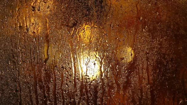 Agua Vidrio Gotas Oro Bokeh Material Archivo — Vídeo de stock