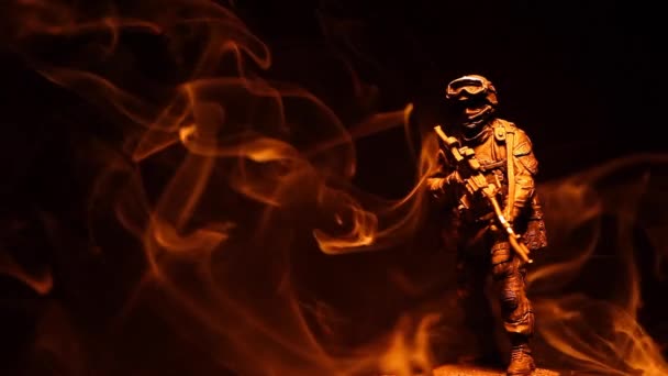 Soldier Figure Smoke Dark Background Footage — Stock Video