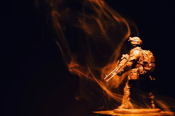 Soldier Figure Smoke Dark Background — Stock Photo, Image