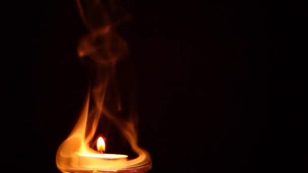 Candle Wax Fire Flame Smoke Dark Background Nobody Footage — Stock Video