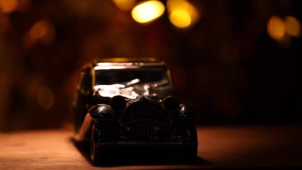 Retro Brinquedo Carro Bokeh Ouro Imagens — Vídeo de Stock