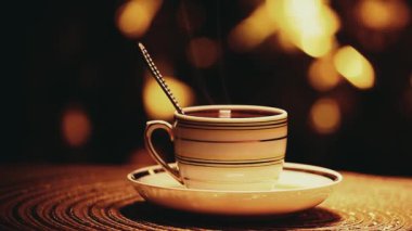 bir sıcak çay bardağı kaşık altın bokeh kimse hd ayak 