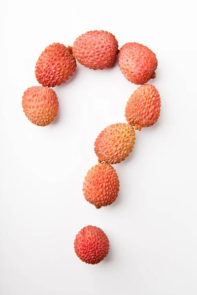 Litchi Frutta Punto Interrogativo Sfondo Bianco Nessuno — Foto Stock