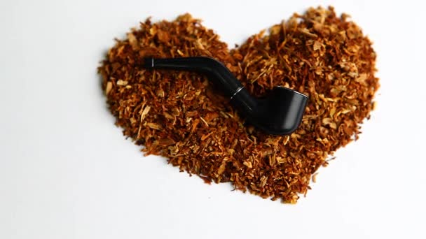 Small Smoking Pipe Tobacco Heart Symbol White Background Footage — Stock Video