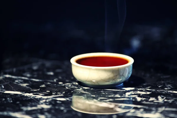 Black Hot Chinese Tea Cup Marble Background — Stock Photo, Image