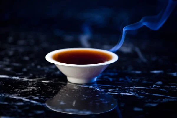 Black Hot Chinese White Tea Cup Marble Background — Stock Photo, Image