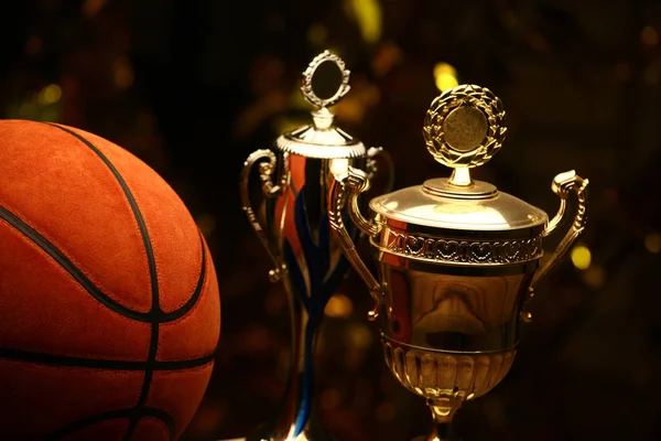 Basketbalový Míč Zlaté Bokeh Gold Cup — Stock fotografie