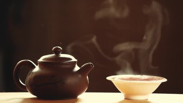 Xícara Chá Chinês Quente Preto — Vídeo de Stock