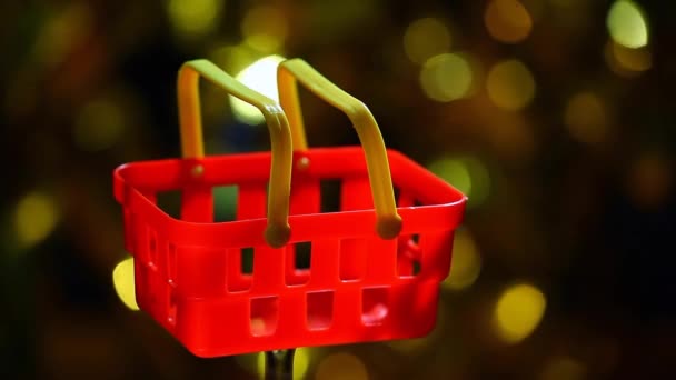 Red Plastic Basket Smoke Nobody Gold Bokeh — Stock Video