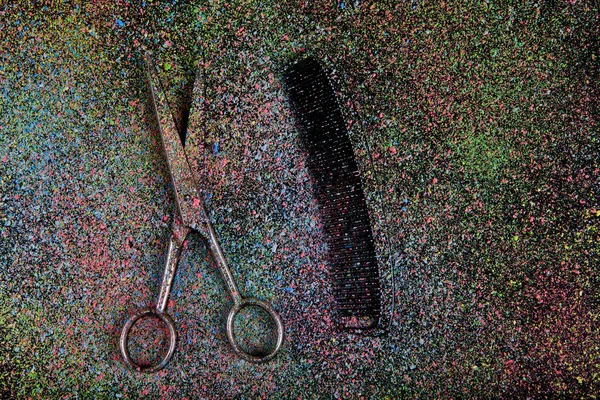 Nůžky Kartáč Tabule Křída — Stock fotografie
