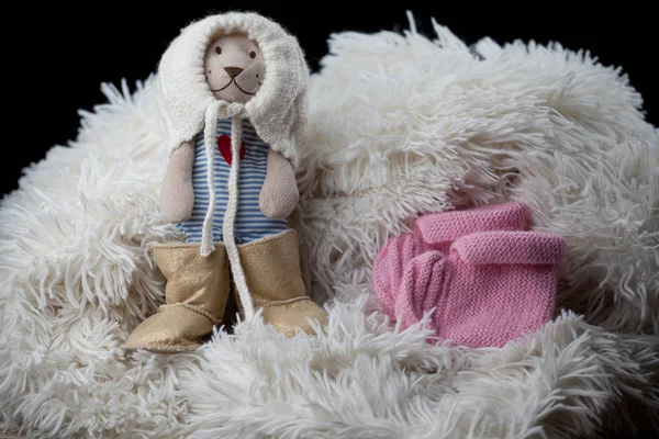 Новорожденный Шерстяная Одежда Обувь Игрушечный Медведь — стоковое фото