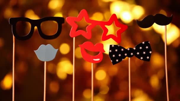 Party Mask Guld Bokeh Ingen Film — Stockvideo