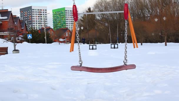 Winter Swing Children Playground Nobody Footage — Stock Video