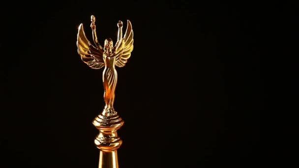 Gold Angel Statue Dark Background Footage — Stock Video