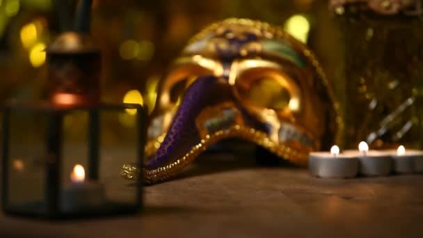 Mask Gold Bokeh Candle Footage — Stock Video