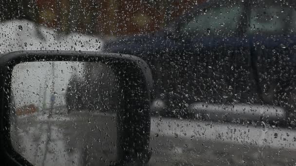 Coche Ventana Lluvia Gotas Metraje — Vídeos de Stock