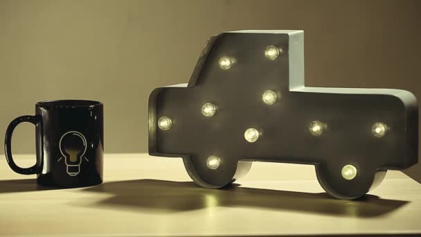 Lampe Voiture Conduit Lumière Thé Tasse Symbole Ampoule Personne Table — Video