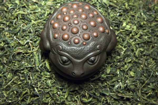Seramik Kurbağa Yeşil Çince Çay Kimse Kurutulmuş — Stok fotoğraf