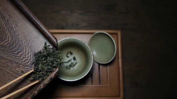 Zielony Chińskich Ceremonii Parzenia Herbaty — Wideo stockowe
