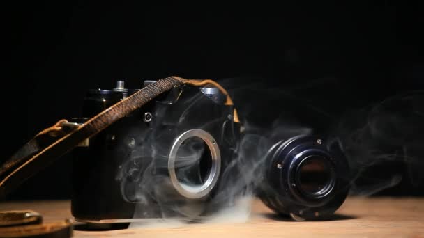 Camera Smoke Dark Background Footage — Stock Video